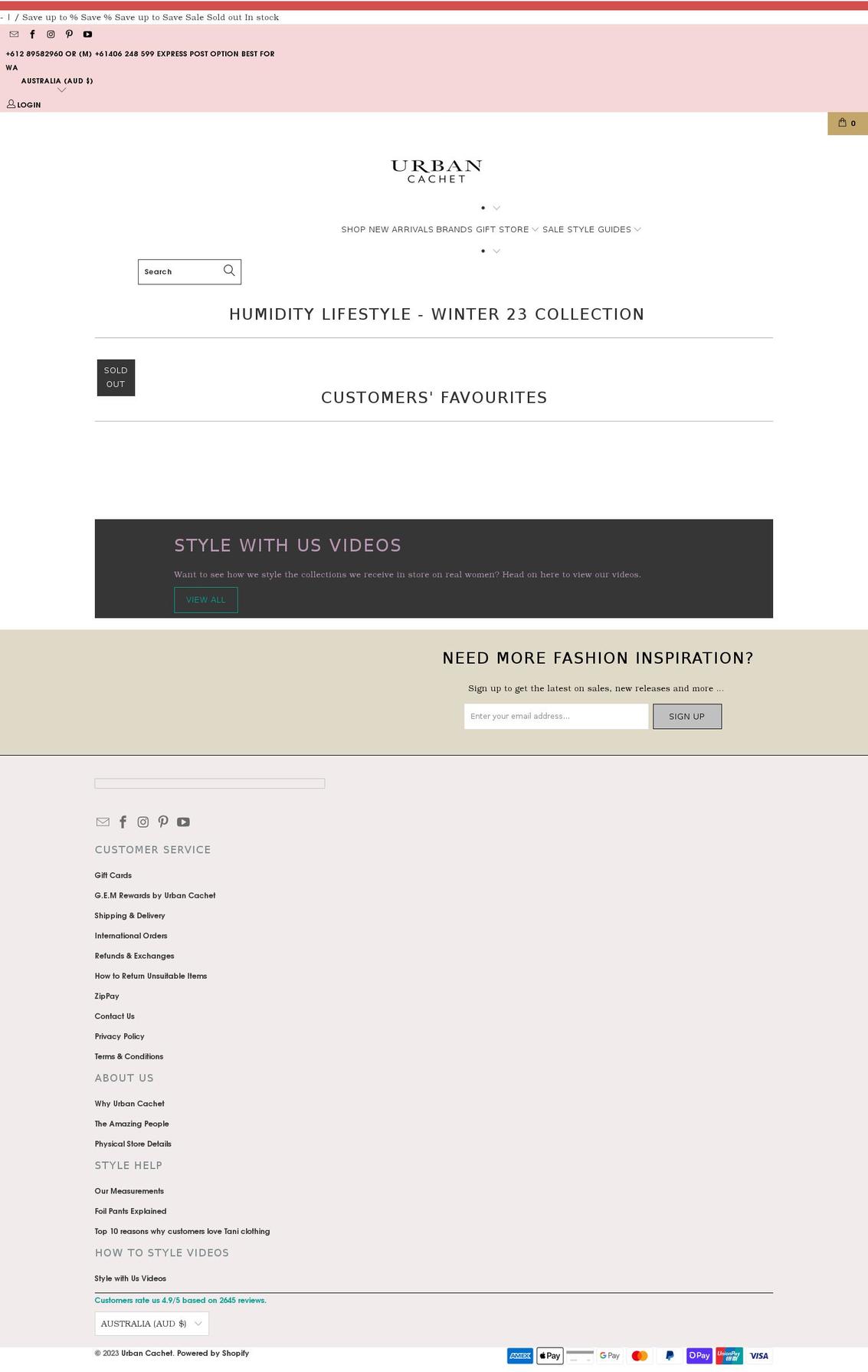 urbancachet.com.au shopify website screenshot