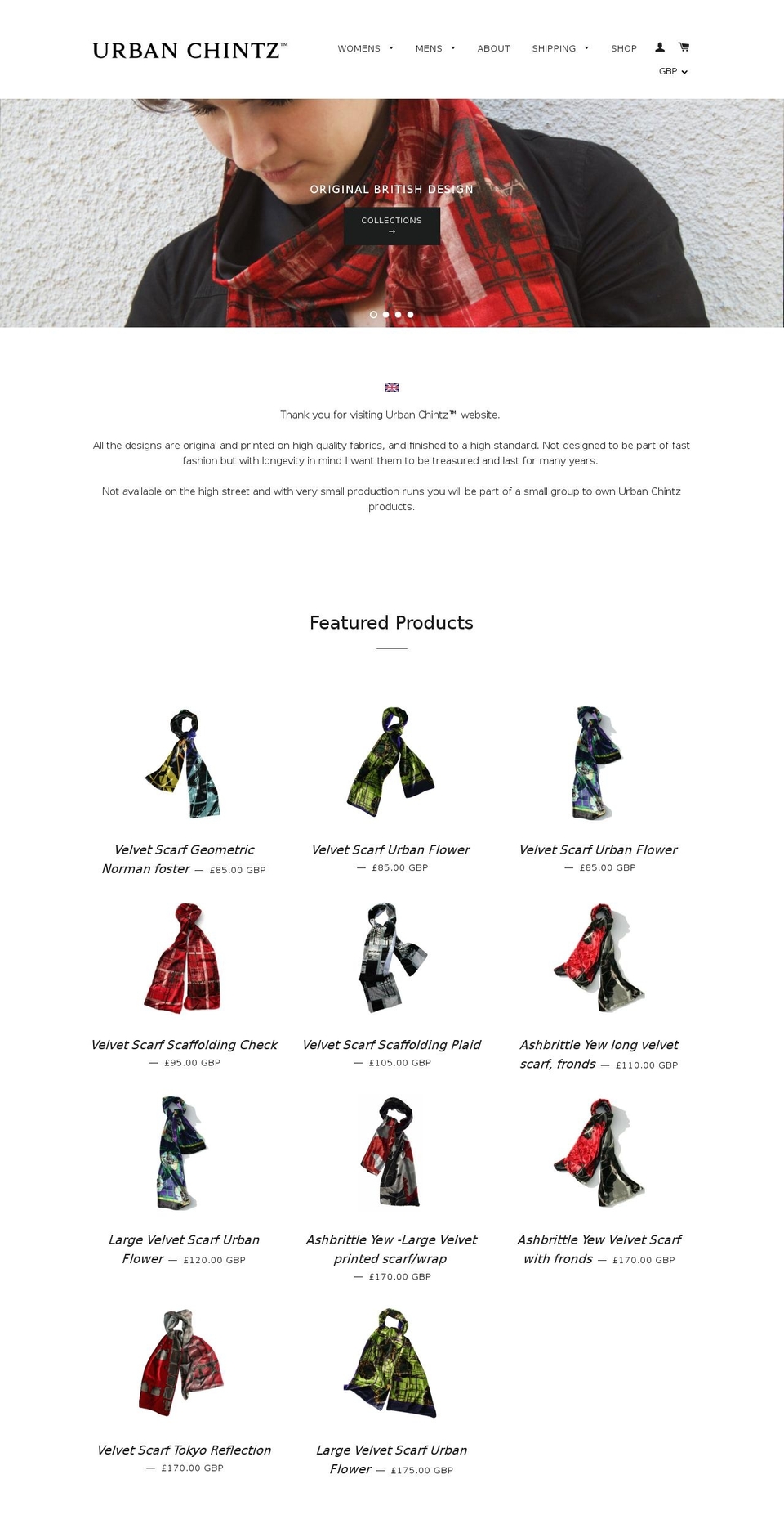urbanchintz.com shopify website screenshot