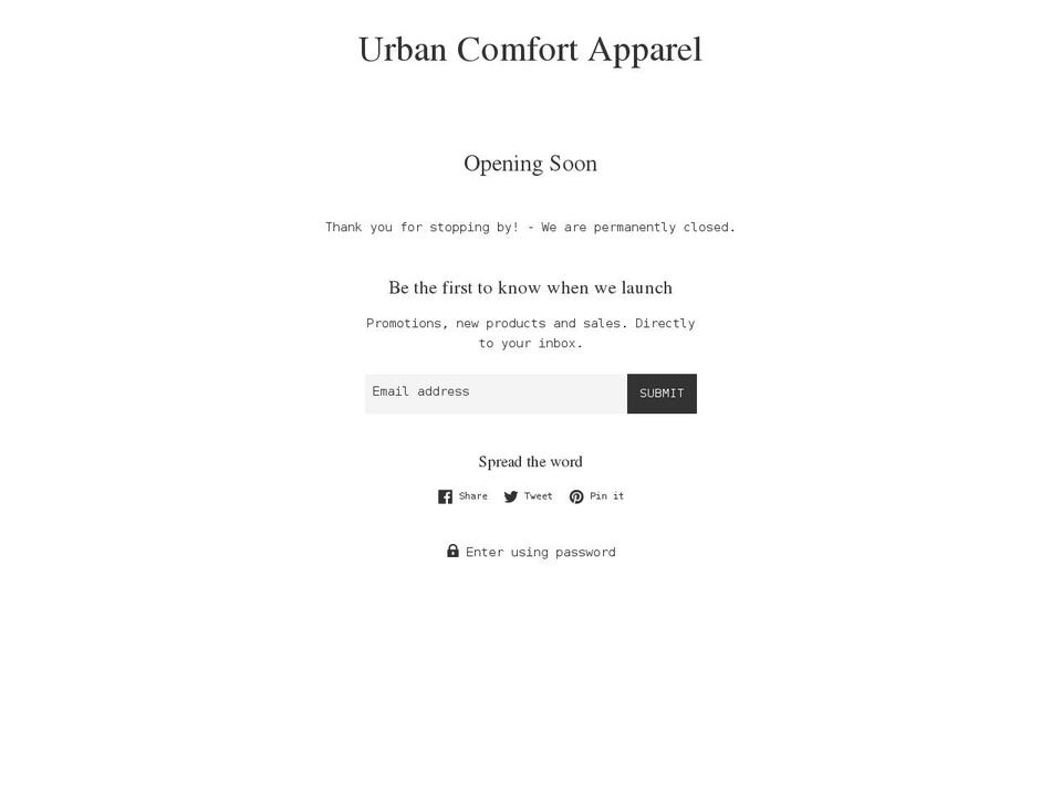 urbancomfortapparel.com shopify website screenshot