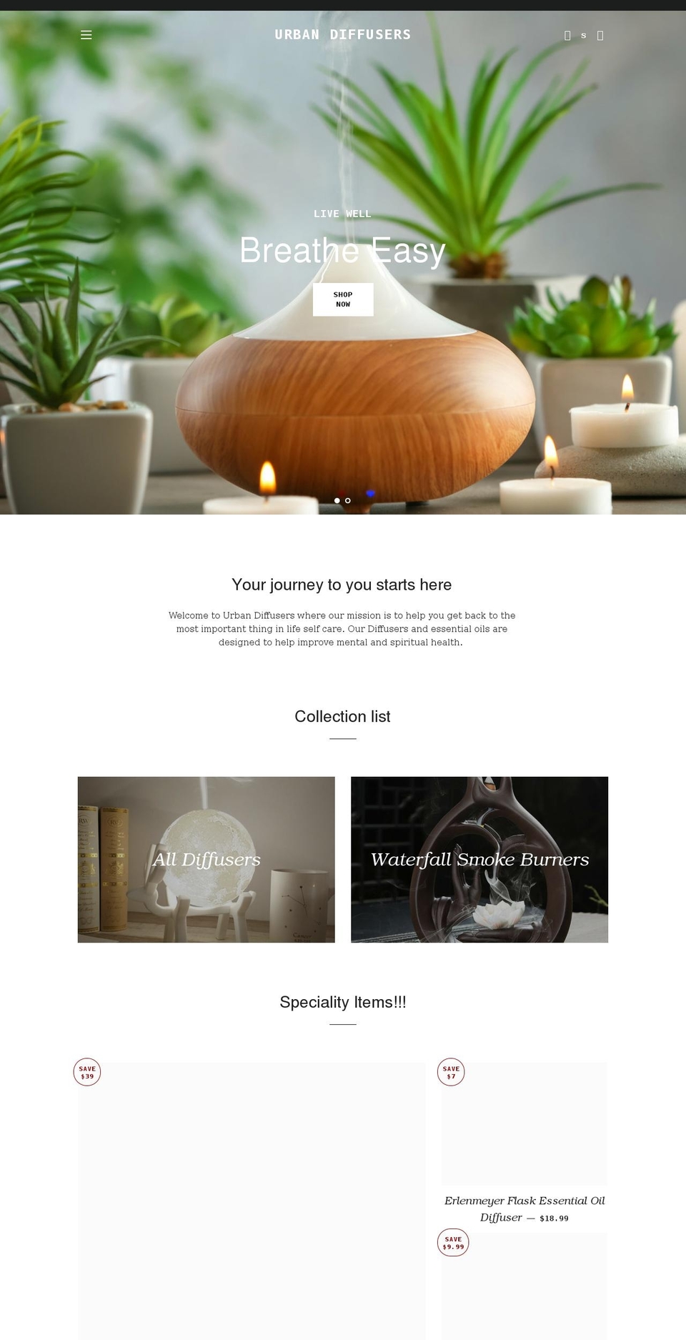 urbandiffusers.com shopify website screenshot