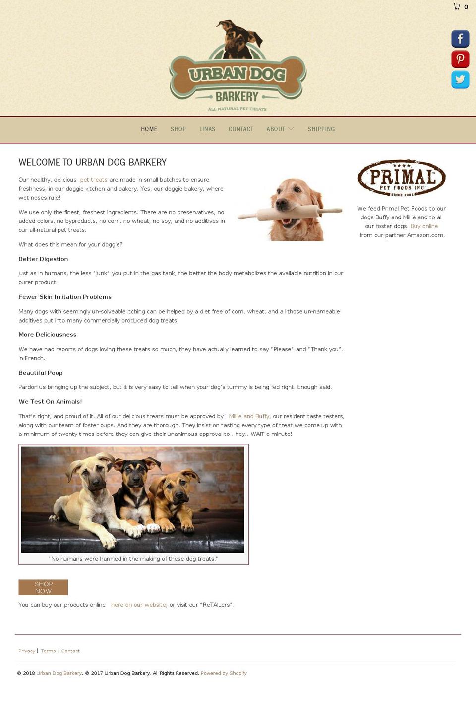 urbandogbarkery.com shopify website screenshot