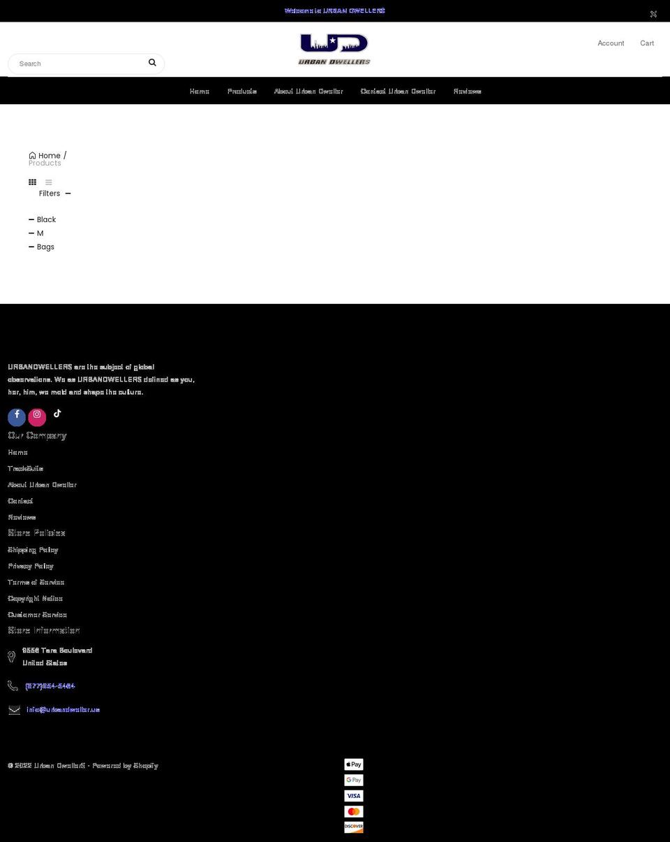 urbandwellers.us shopify website screenshot
