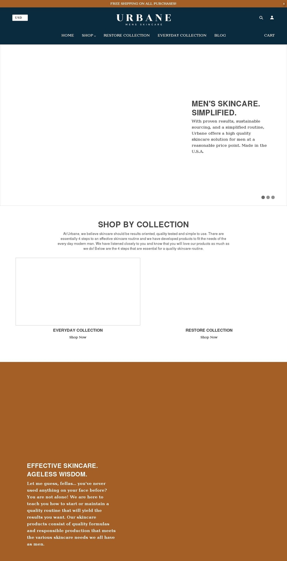 urbanemensskincare.com shopify website screenshot
