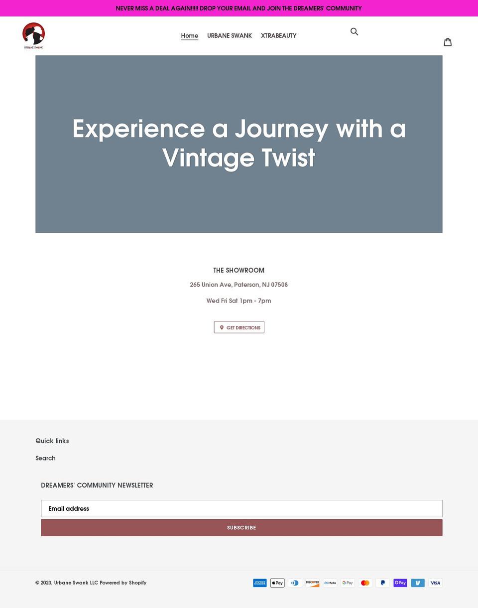 urbaneswank.com shopify website screenshot