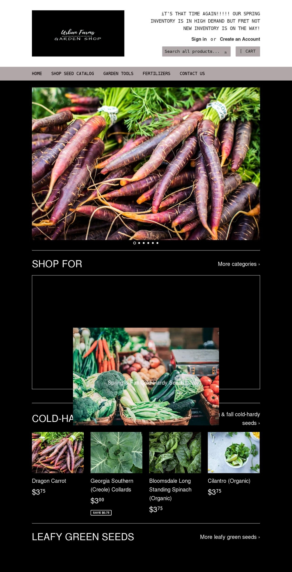 urbanfarmsgardenshop.com shopify website screenshot
