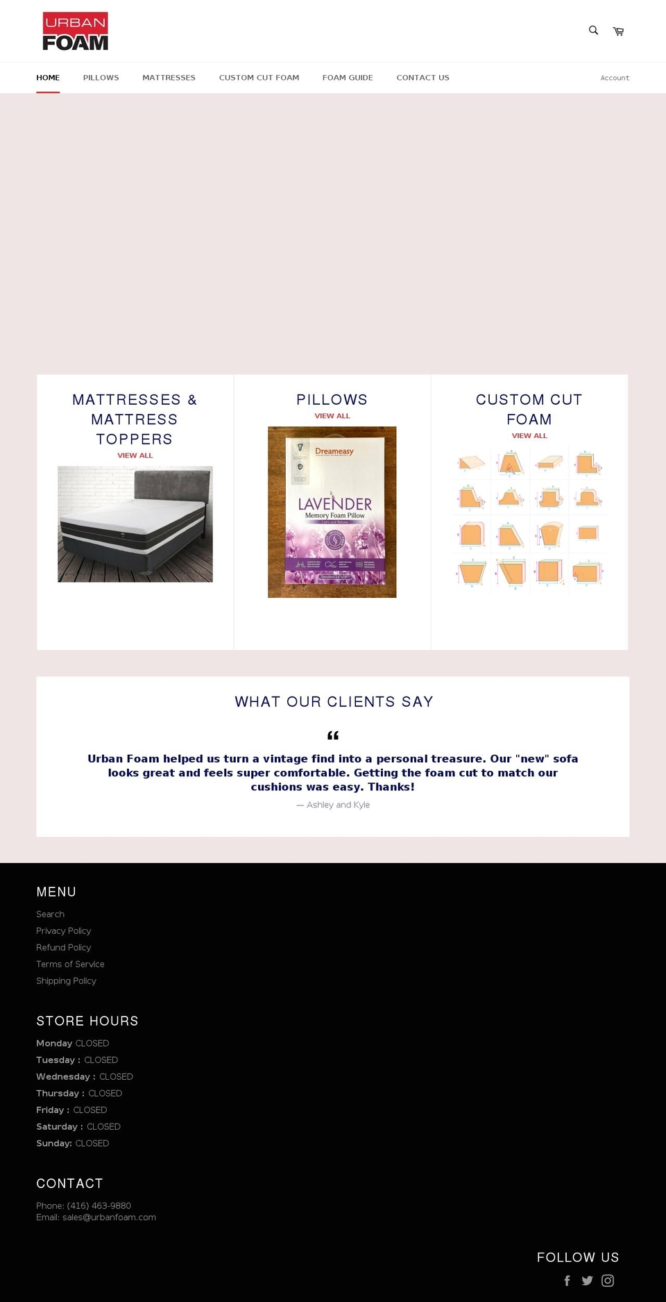 urbanfoam.com shopify website screenshot