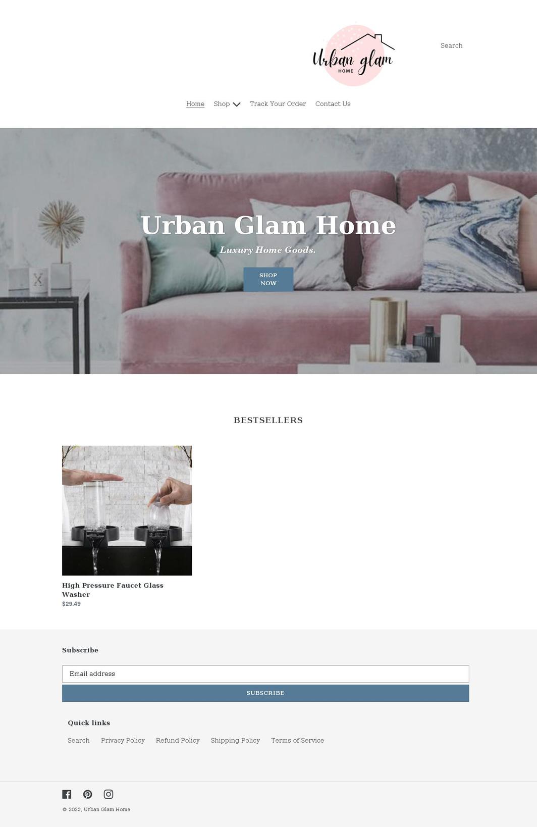glam Shopify theme site example urbanglamhome.com