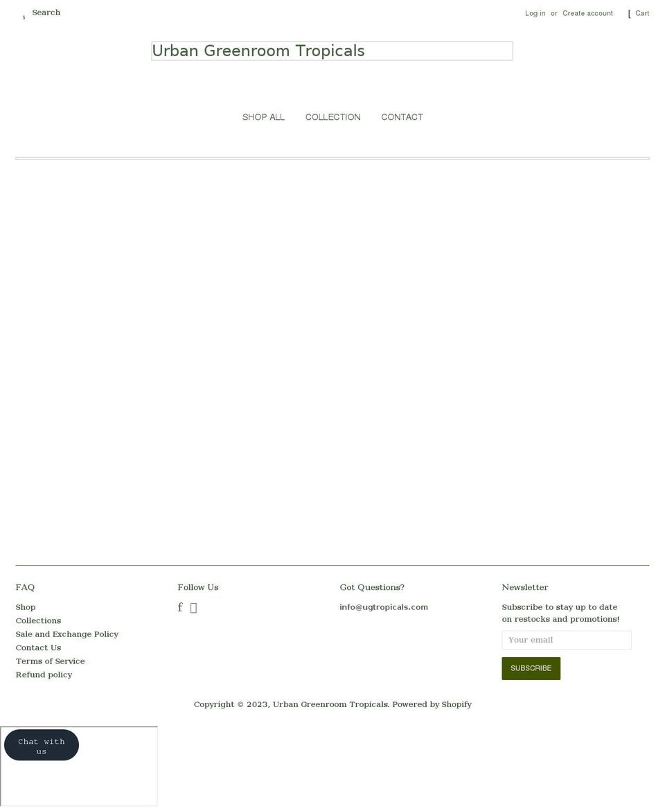 urbangreenroomtropicals.com shopify website screenshot