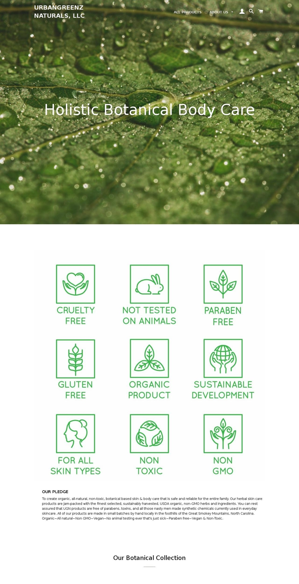 urbangreenznaturals.com — Shopify storefront screenshot