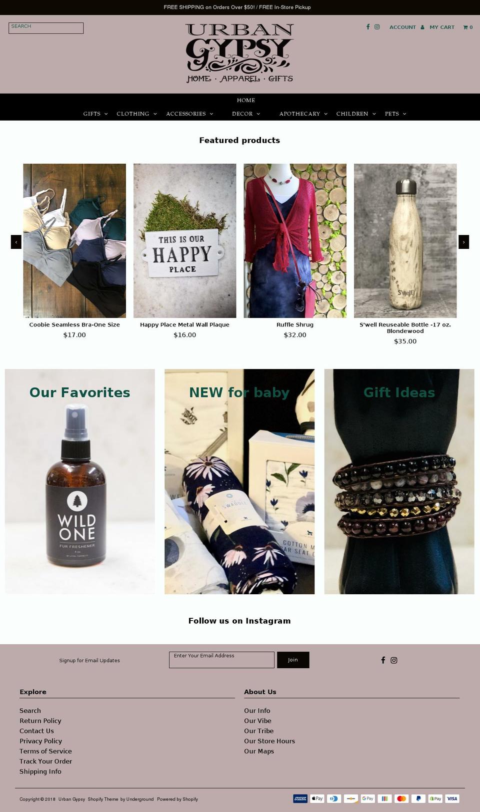 urbangypsyva.com shopify website screenshot