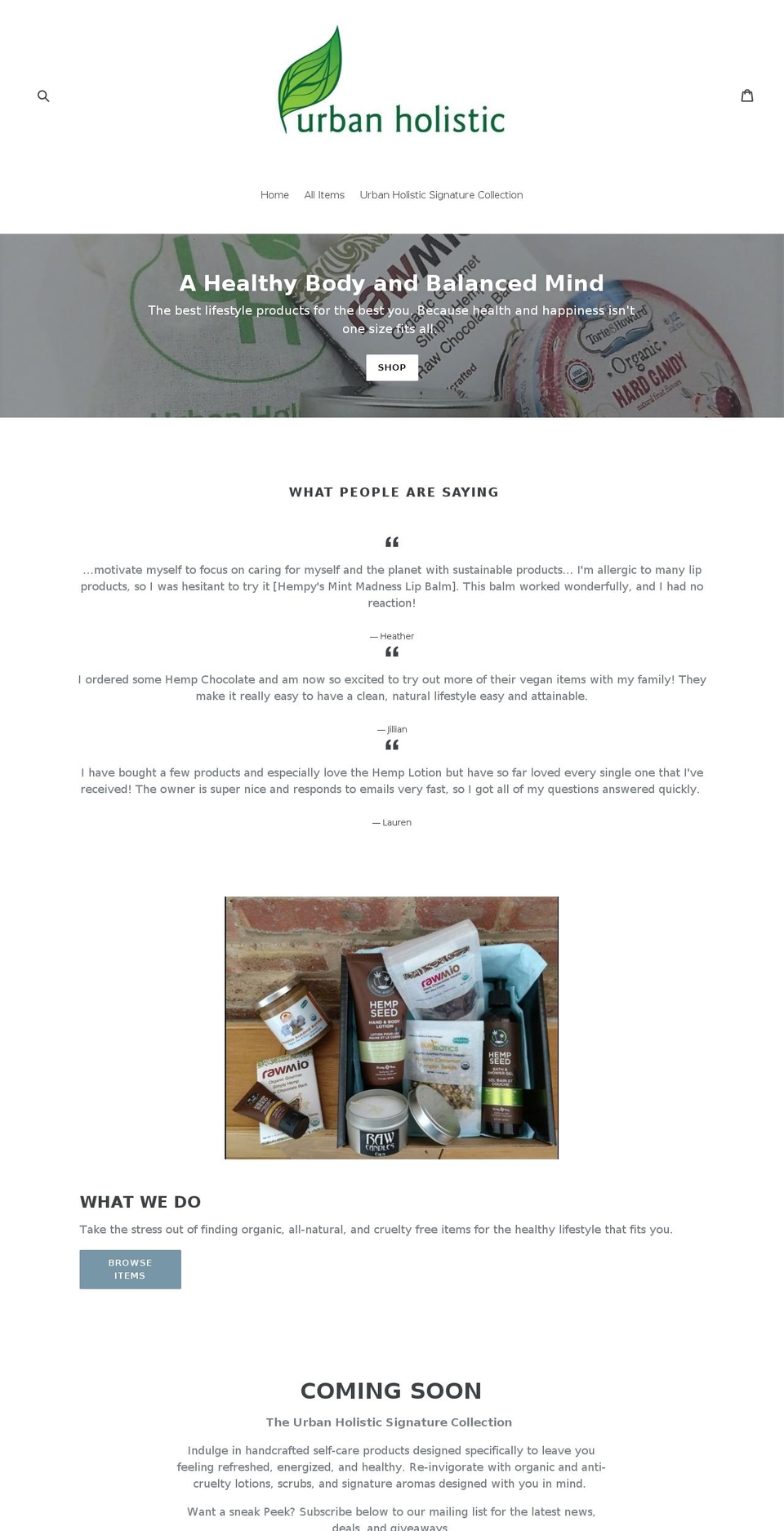 urbanholisticliving.com — Shopify storefront screenshot
