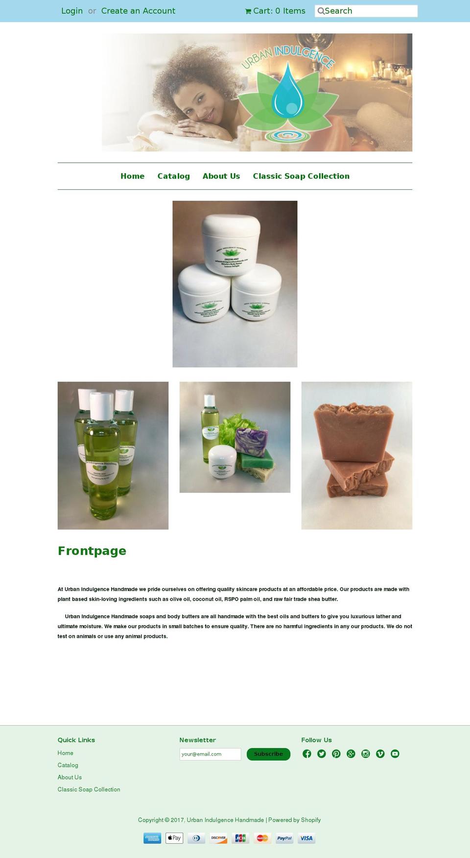urbanindulgencehandmade.com shopify website screenshot