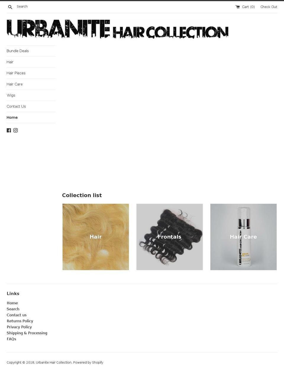 urbanitehaircollection.com shopify website screenshot