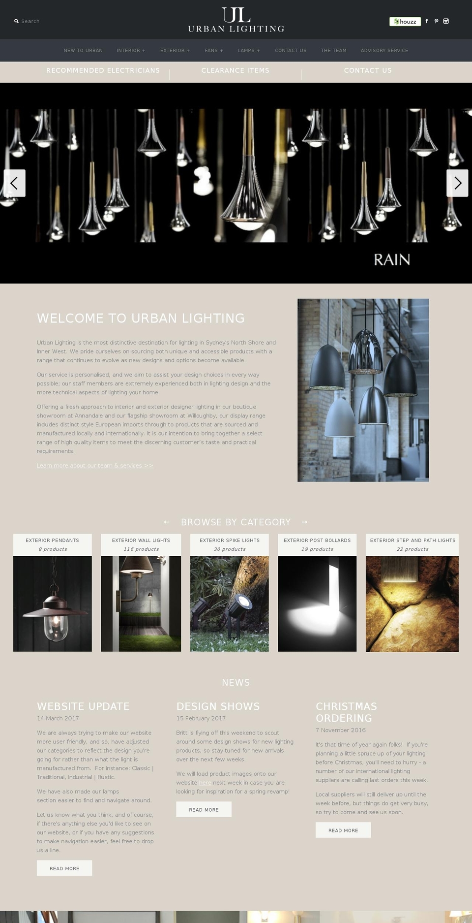 urbanlighting.com.au shopify website screenshot