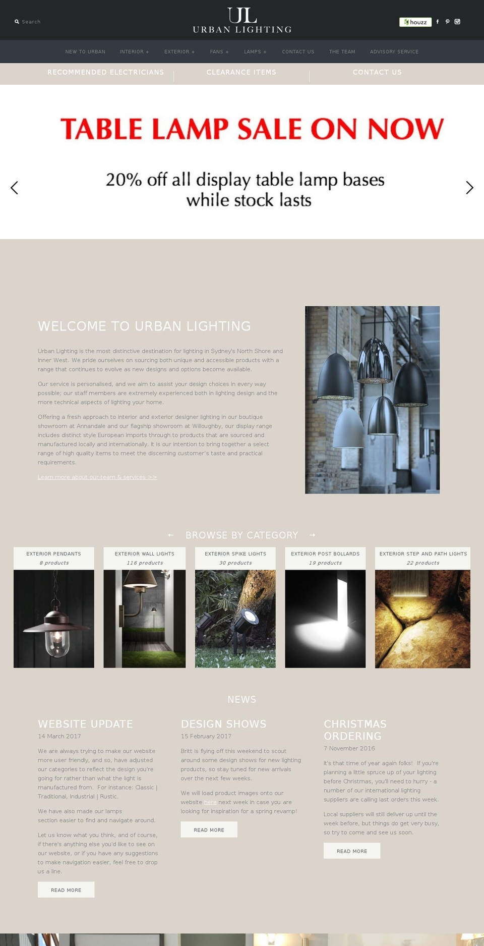 urbanlighting.net.au shopify website screenshot