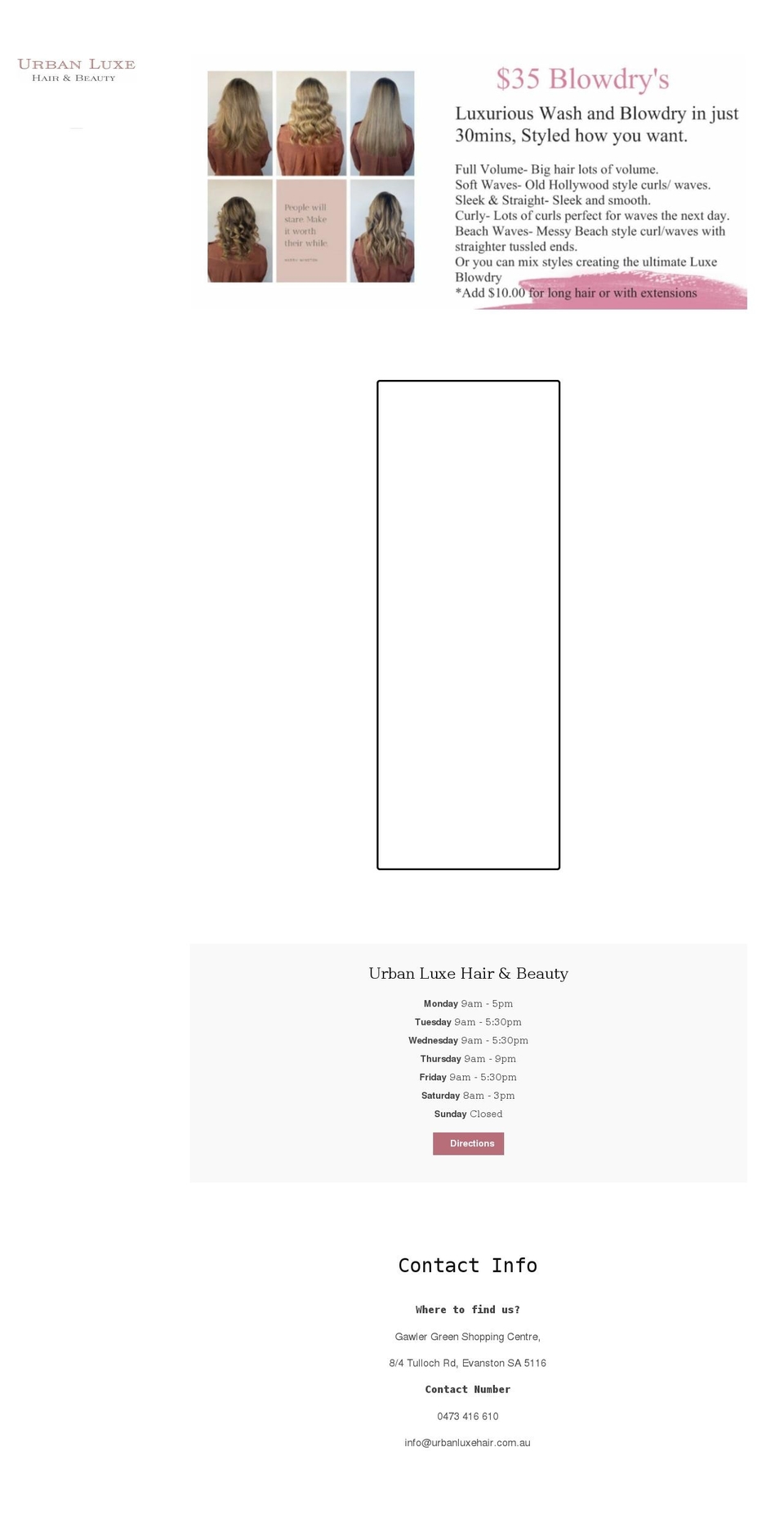 urbanluxehair.com.au shopify website screenshot