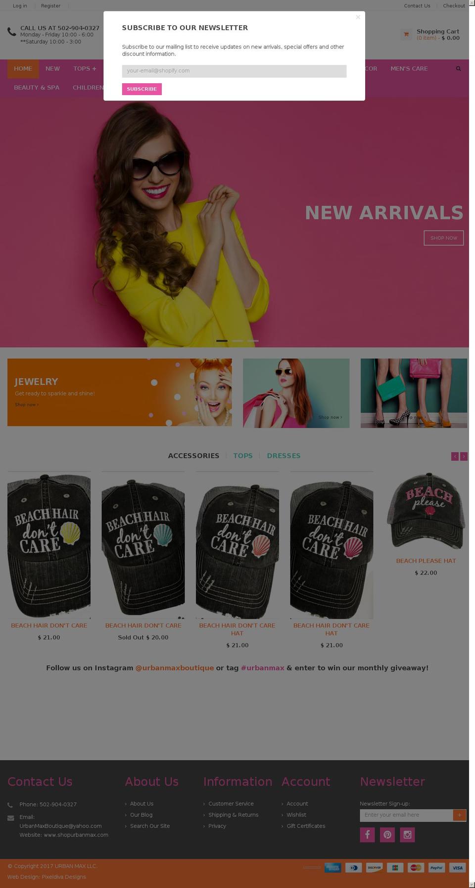 urbanmaxboutique.com shopify website screenshot