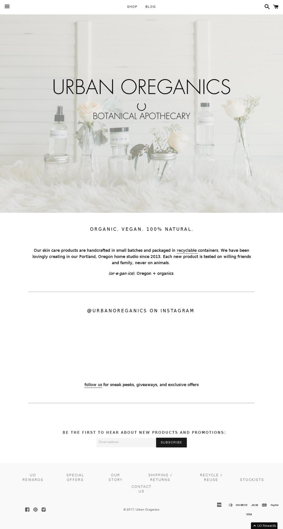 urbanoreganics.com shopify website screenshot