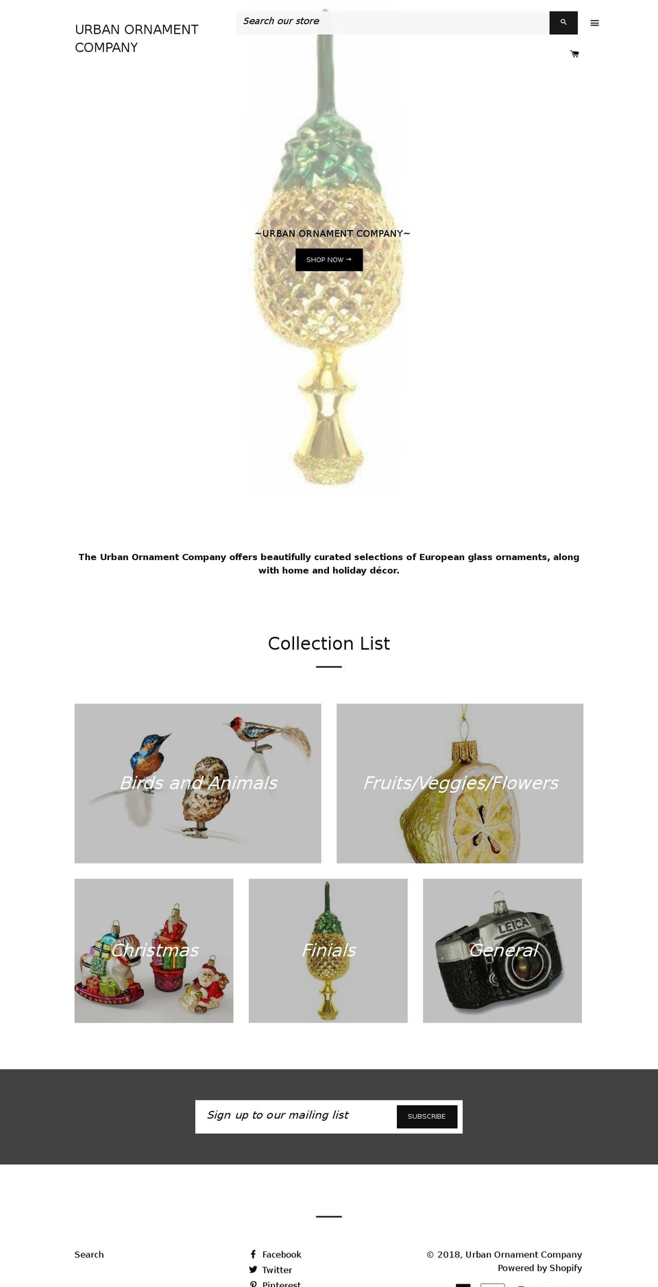 urbanornamentcompany.com — Shopify storefront screenshot