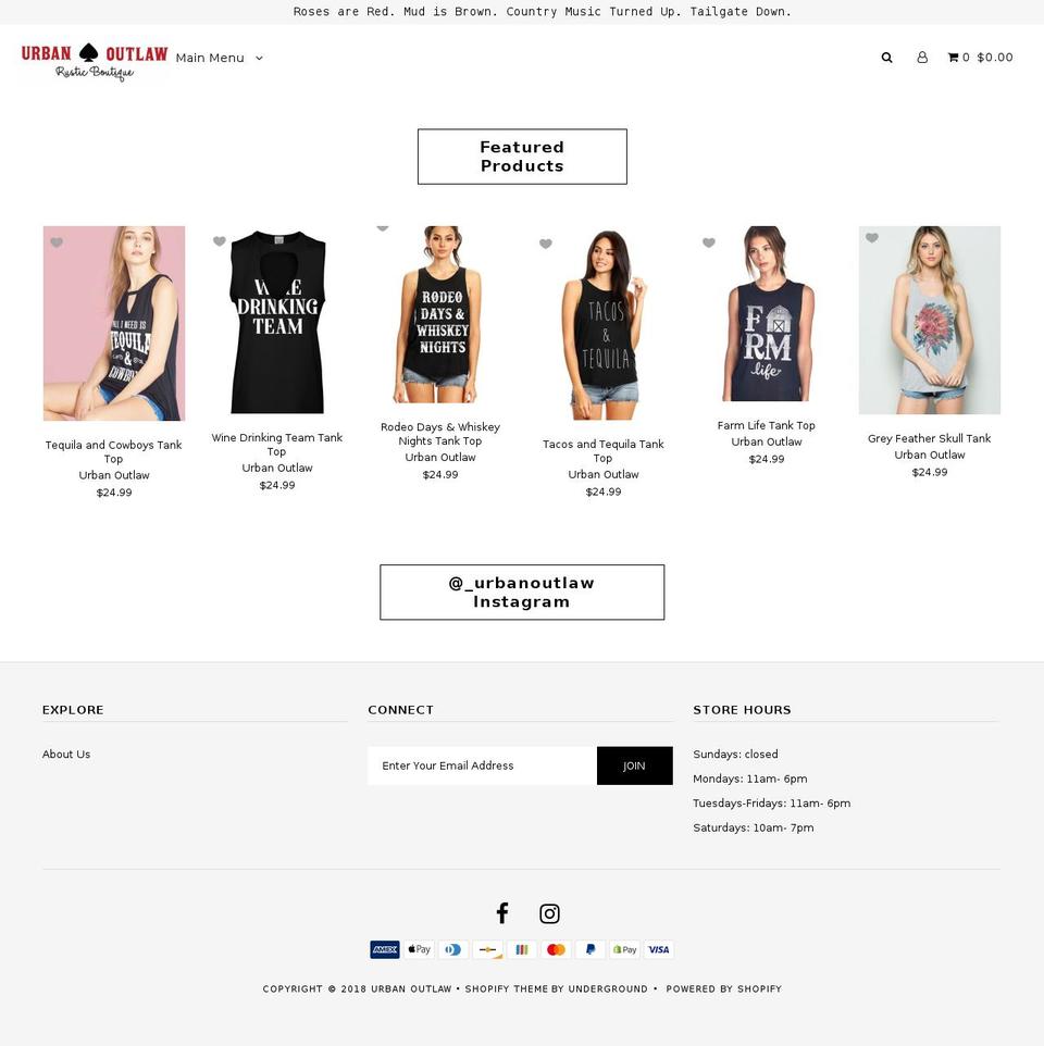 urbanoutlawboutique.com — Shopify storefront screenshot
