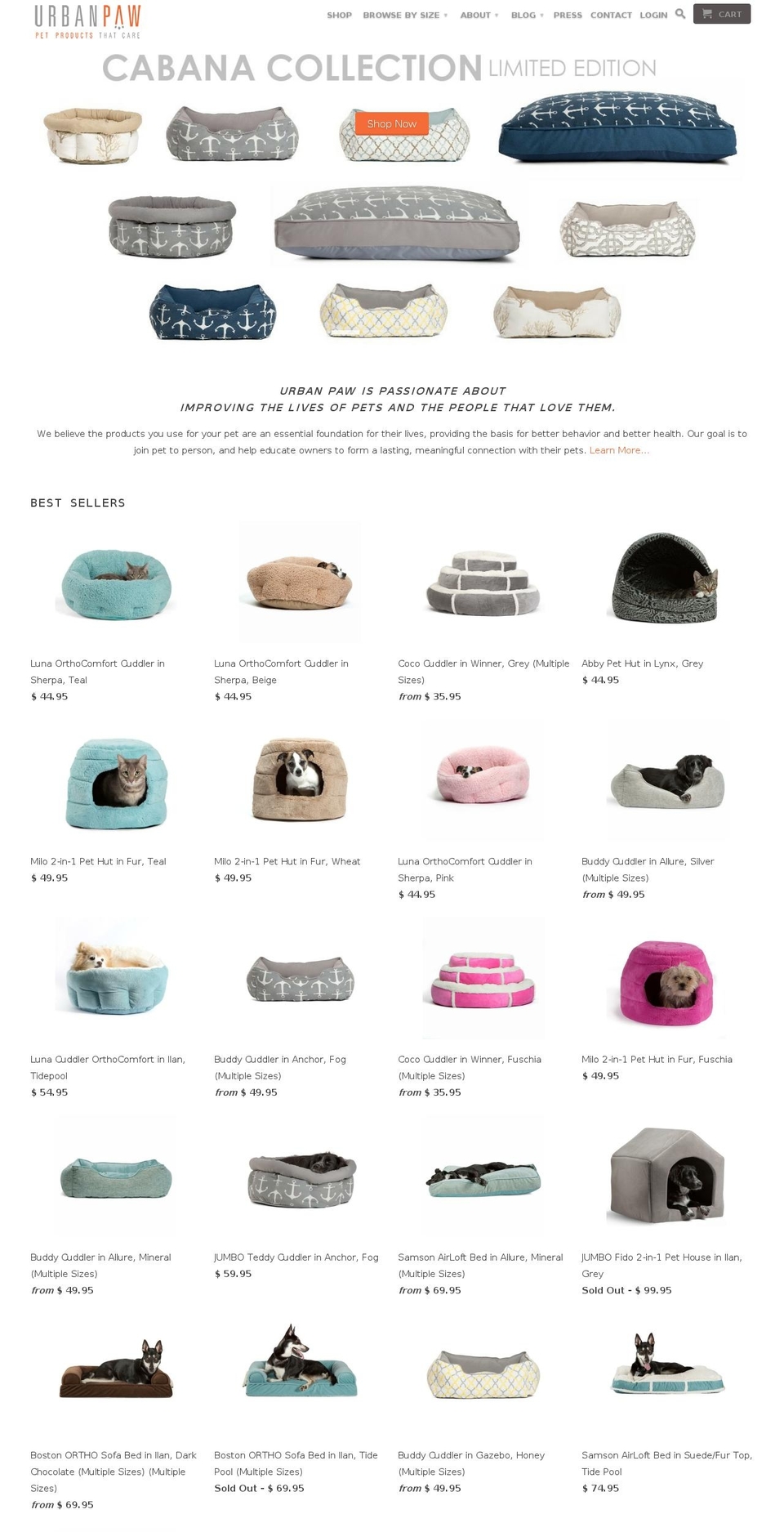 urbanpawpets.com shopify website screenshot