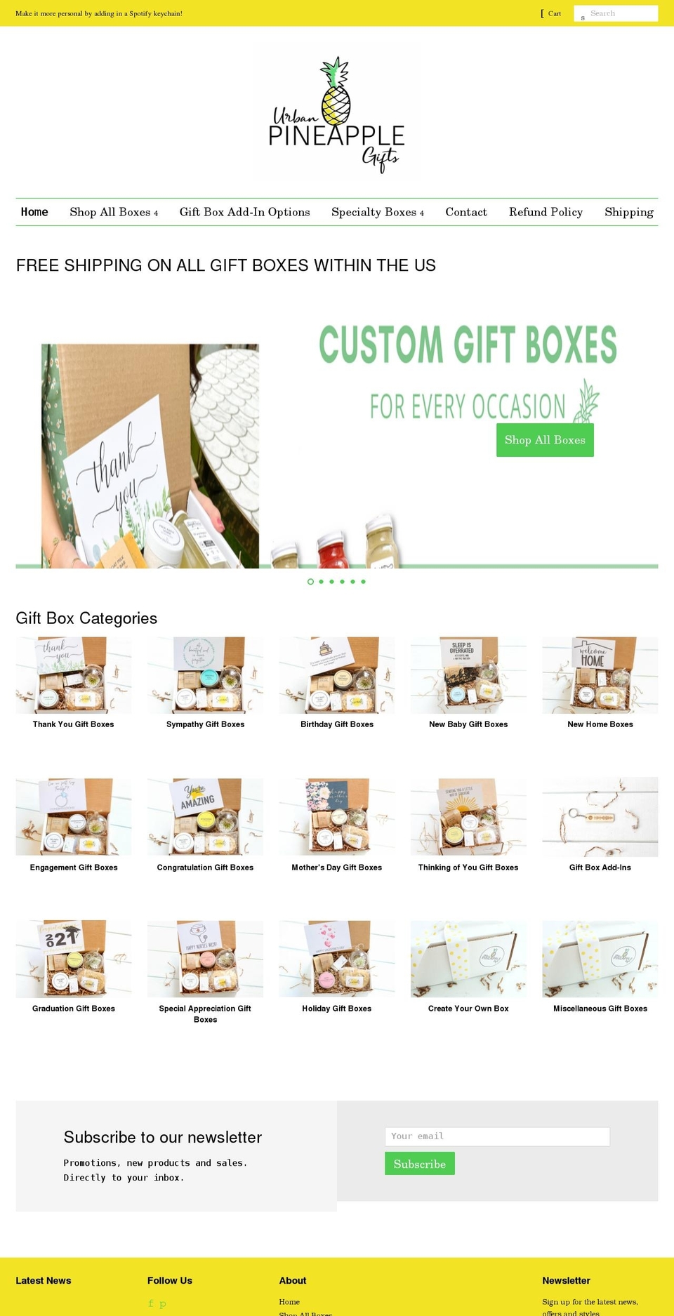 urbanpineapplegifts.com shopify website screenshot