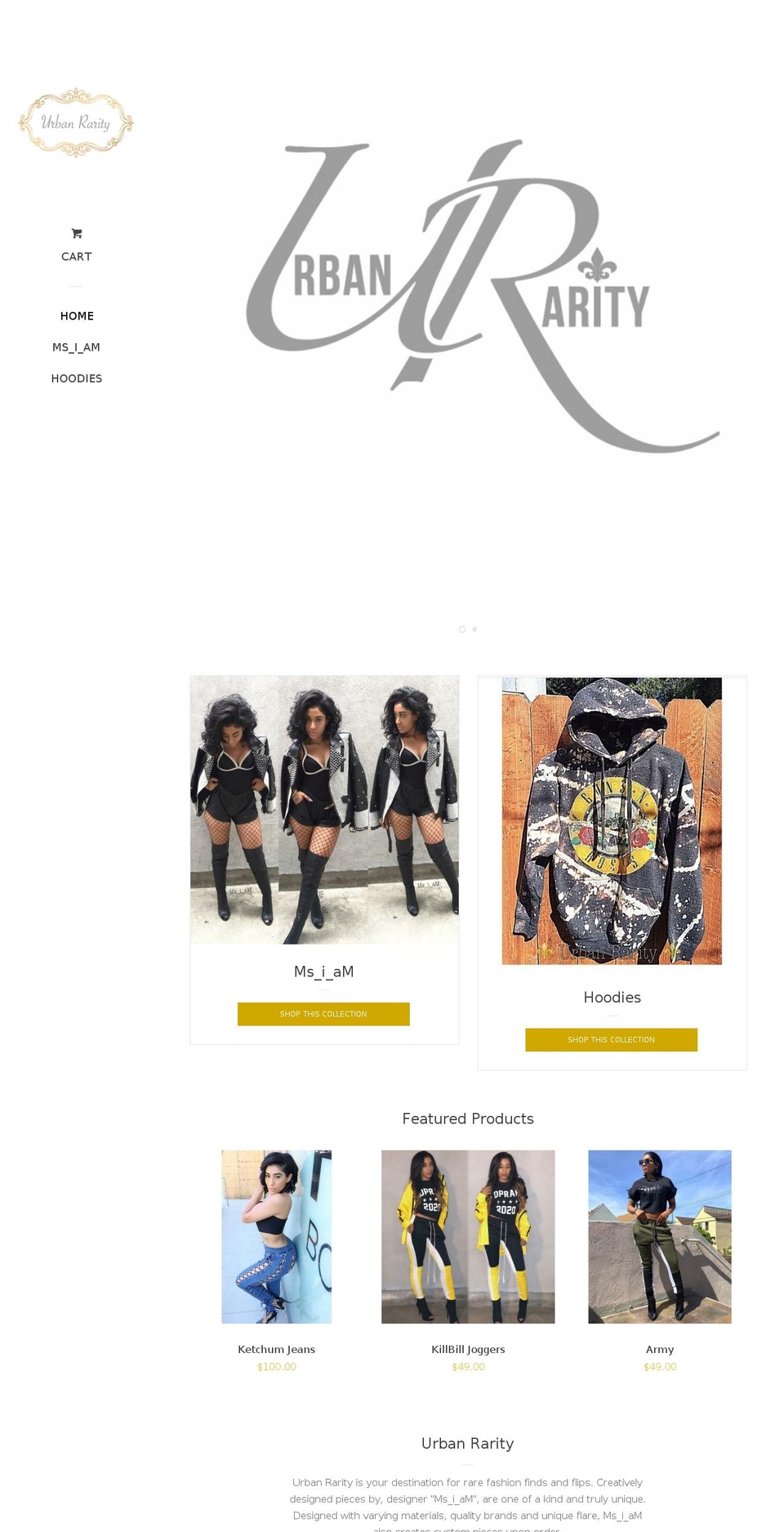 urbanrarity.com shopify website screenshot