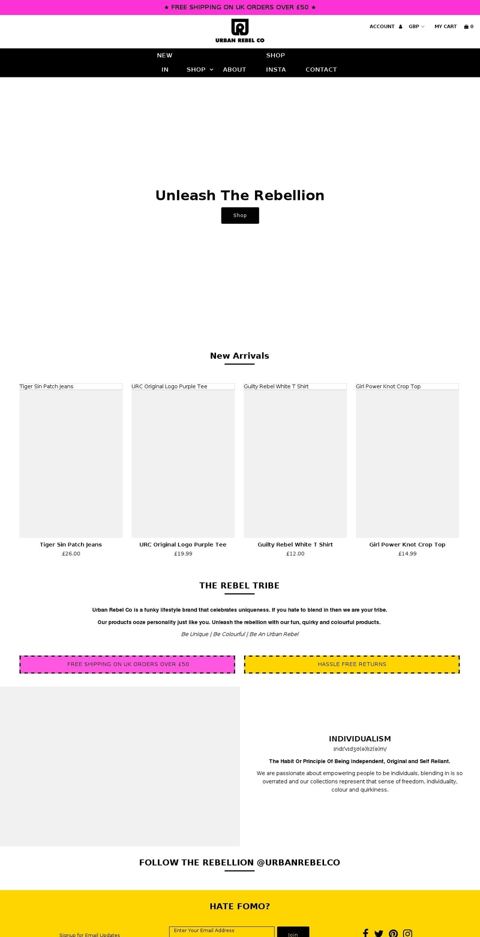 urbanrebelco.com — Shopify storefront screenshot