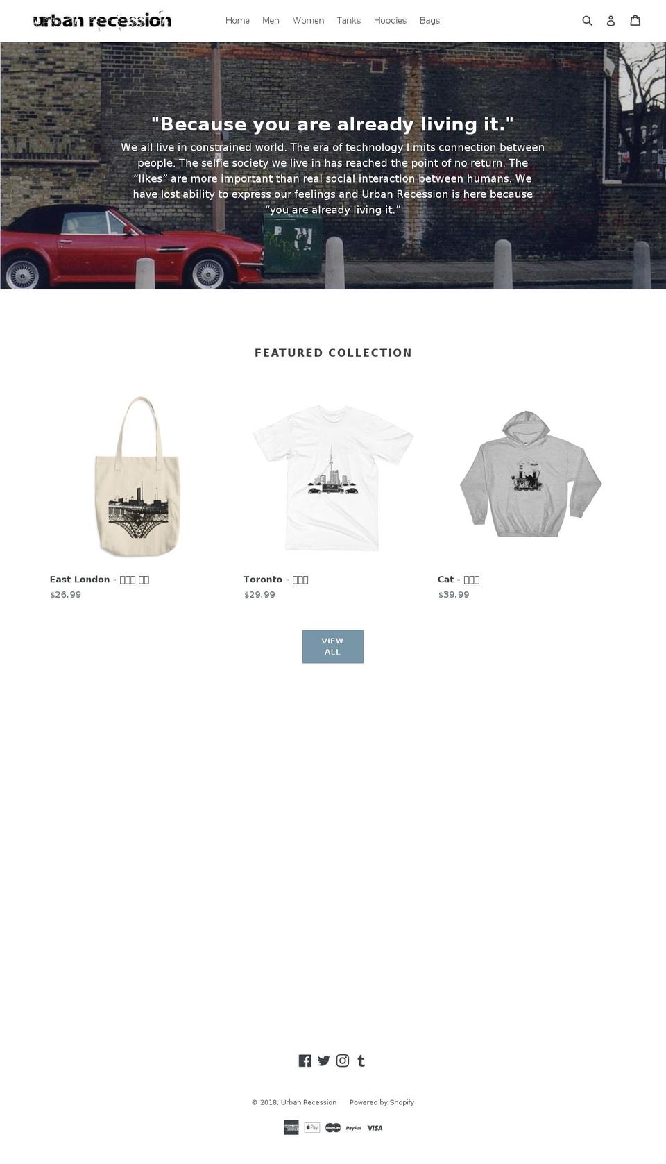 urbanrecession.com — Shopify storefront screenshot