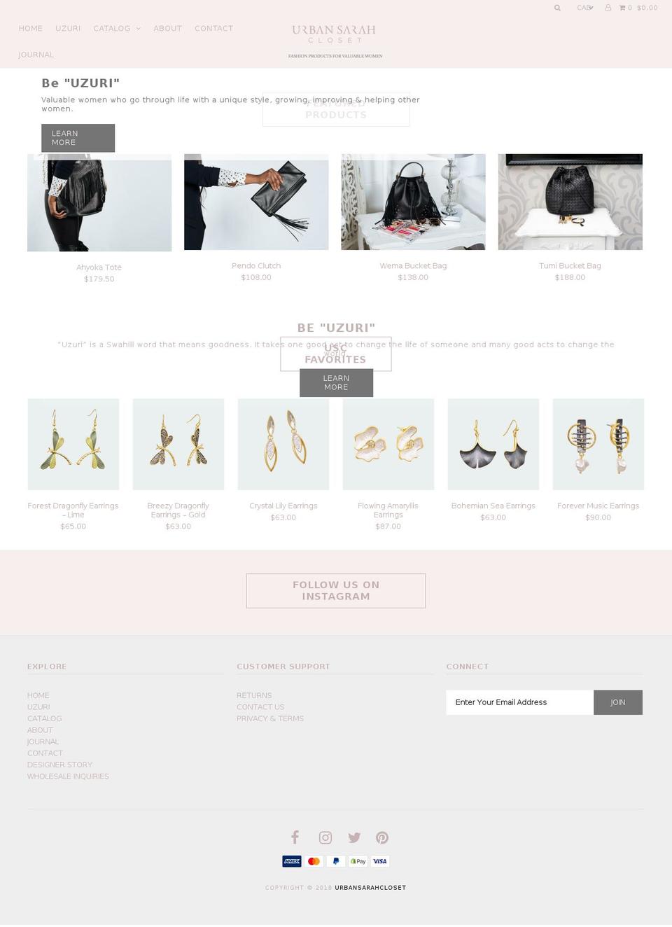 urbansarah.com — Shopify storefront screenshot