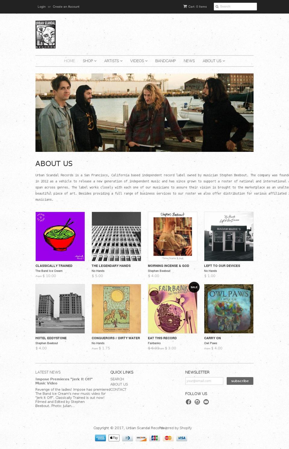 urbanscandalrecords.com shopify website screenshot