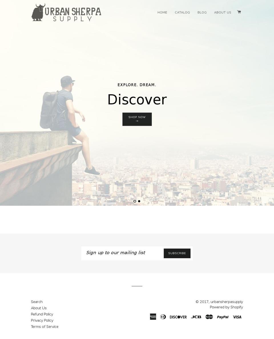 urbansherpasupply.com shopify website screenshot