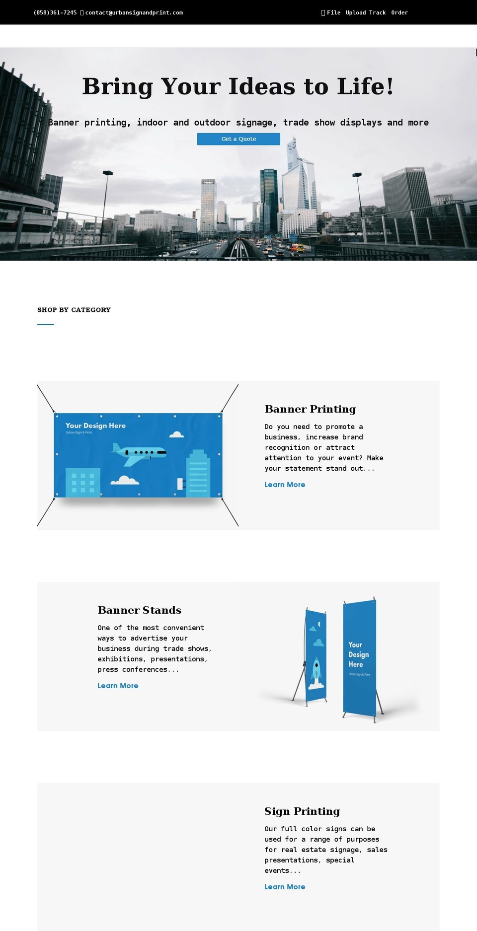 urbansignandprint.com shopify website screenshot