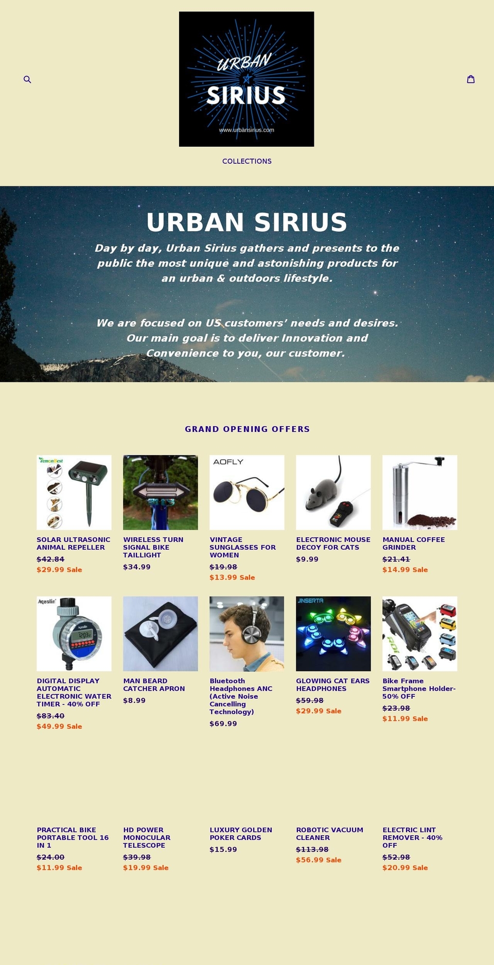 urbansirius.com — Shopify storefront screenshot