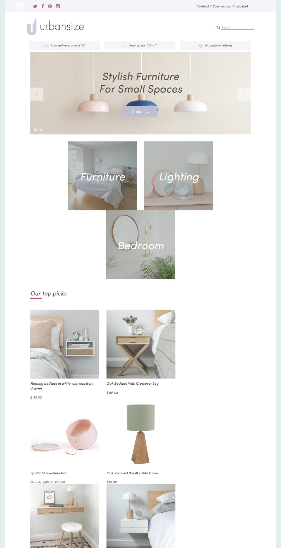 urbansize.co.uk shopify website screenshot