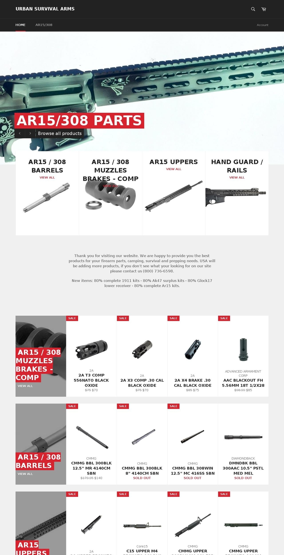 urbansurvivalarms.com shopify website screenshot