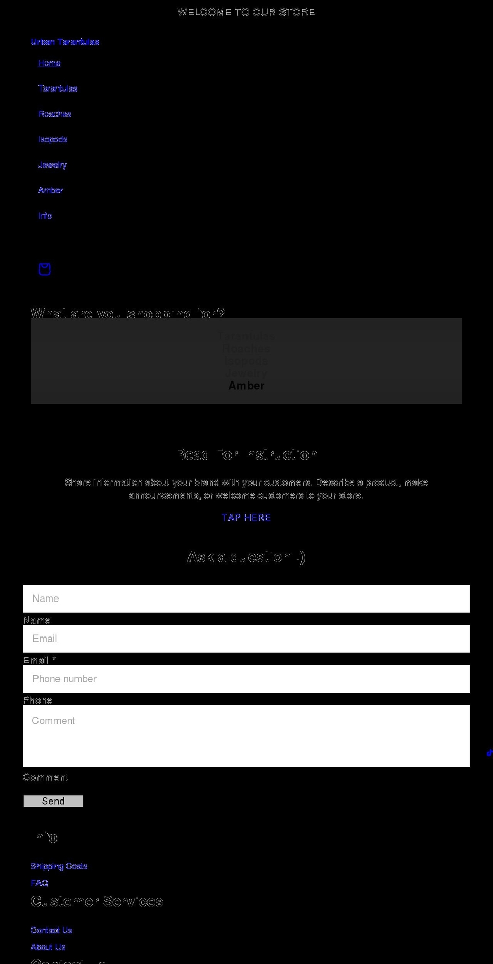 urbantarantulas.com shopify website screenshot