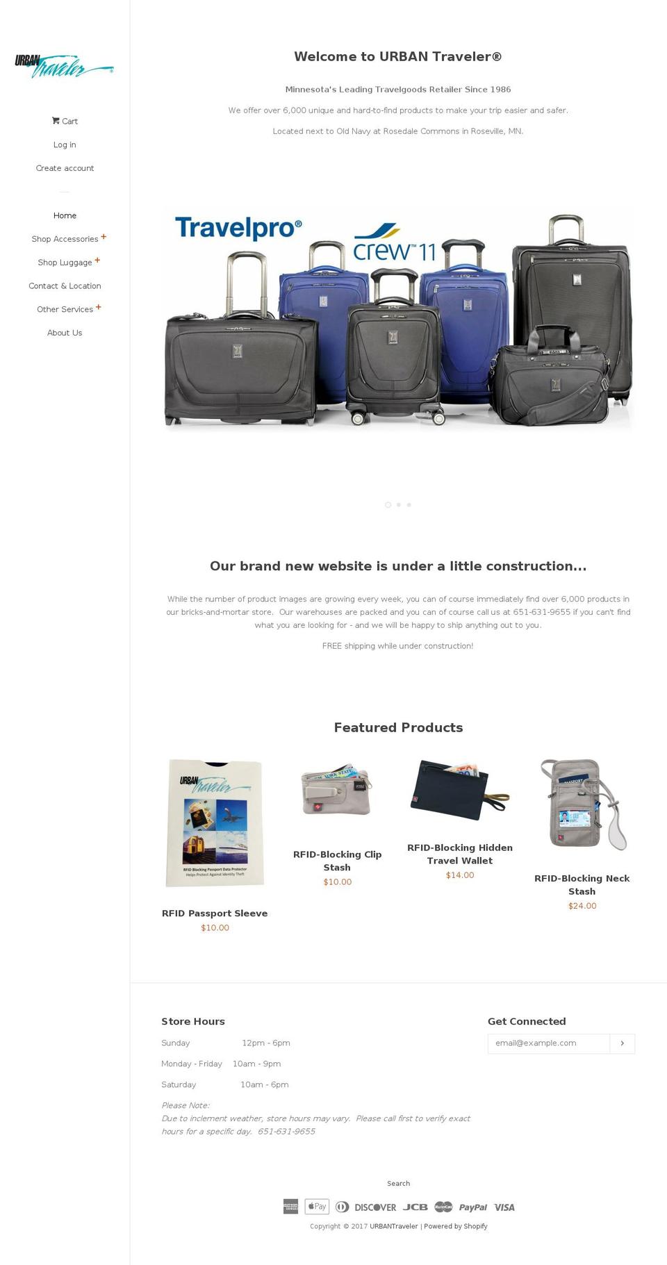 urbantraveler.com shopify website screenshot