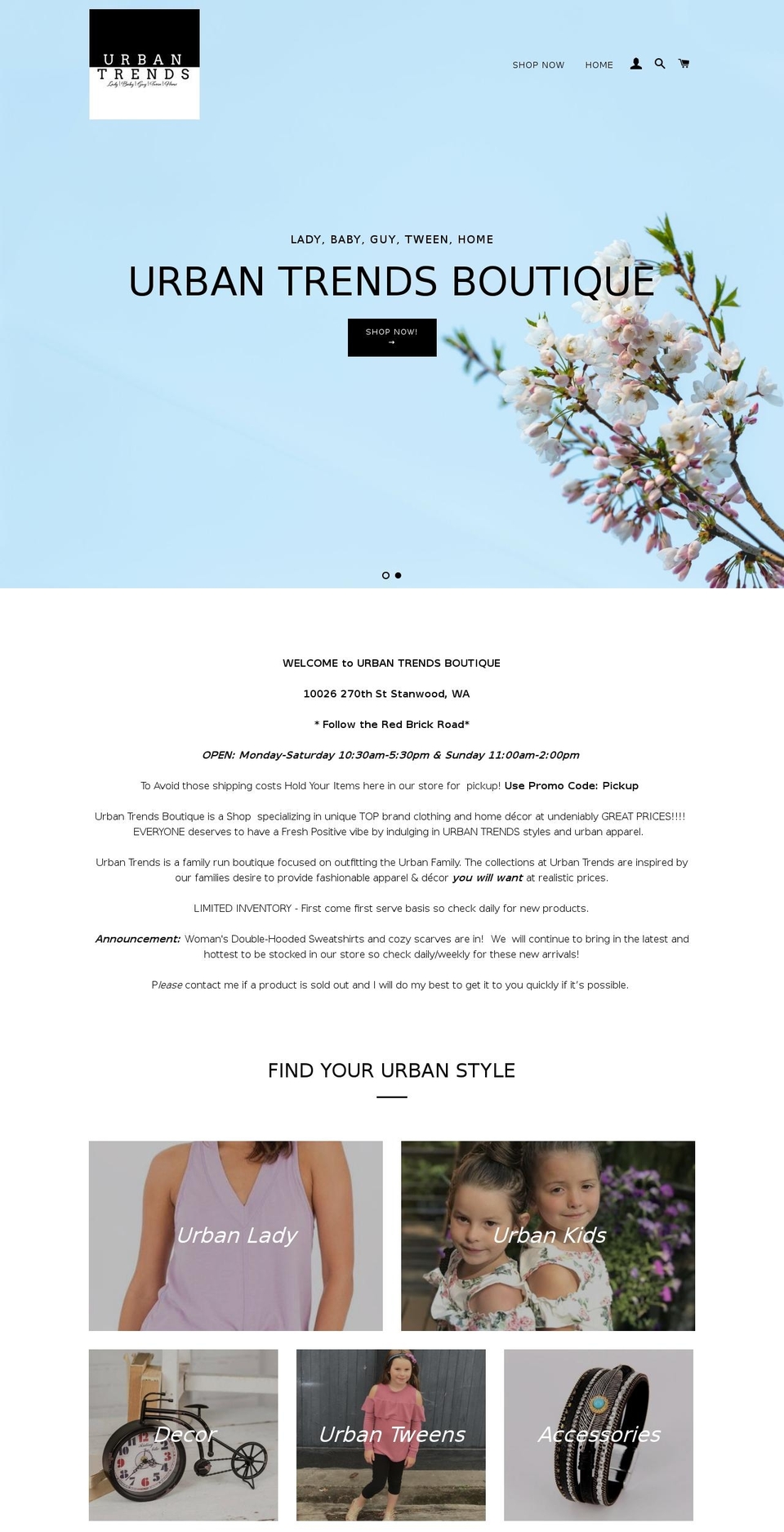 urbantrendsboutique.com shopify website screenshot