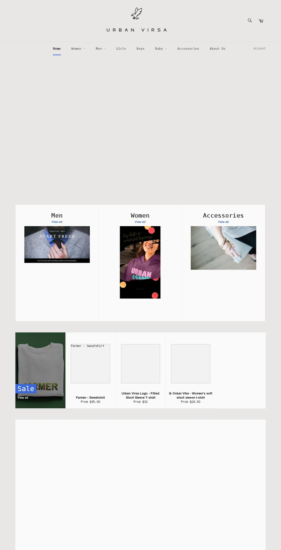 urbanvirsa.com shopify website screenshot