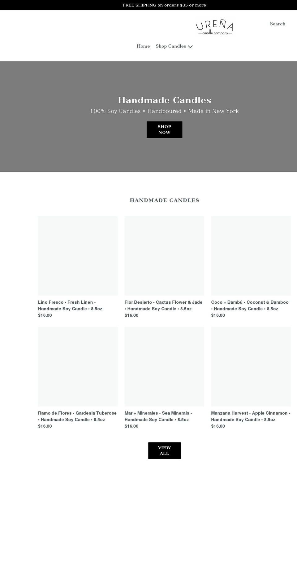 urenacandlecompany.com shopify website screenshot