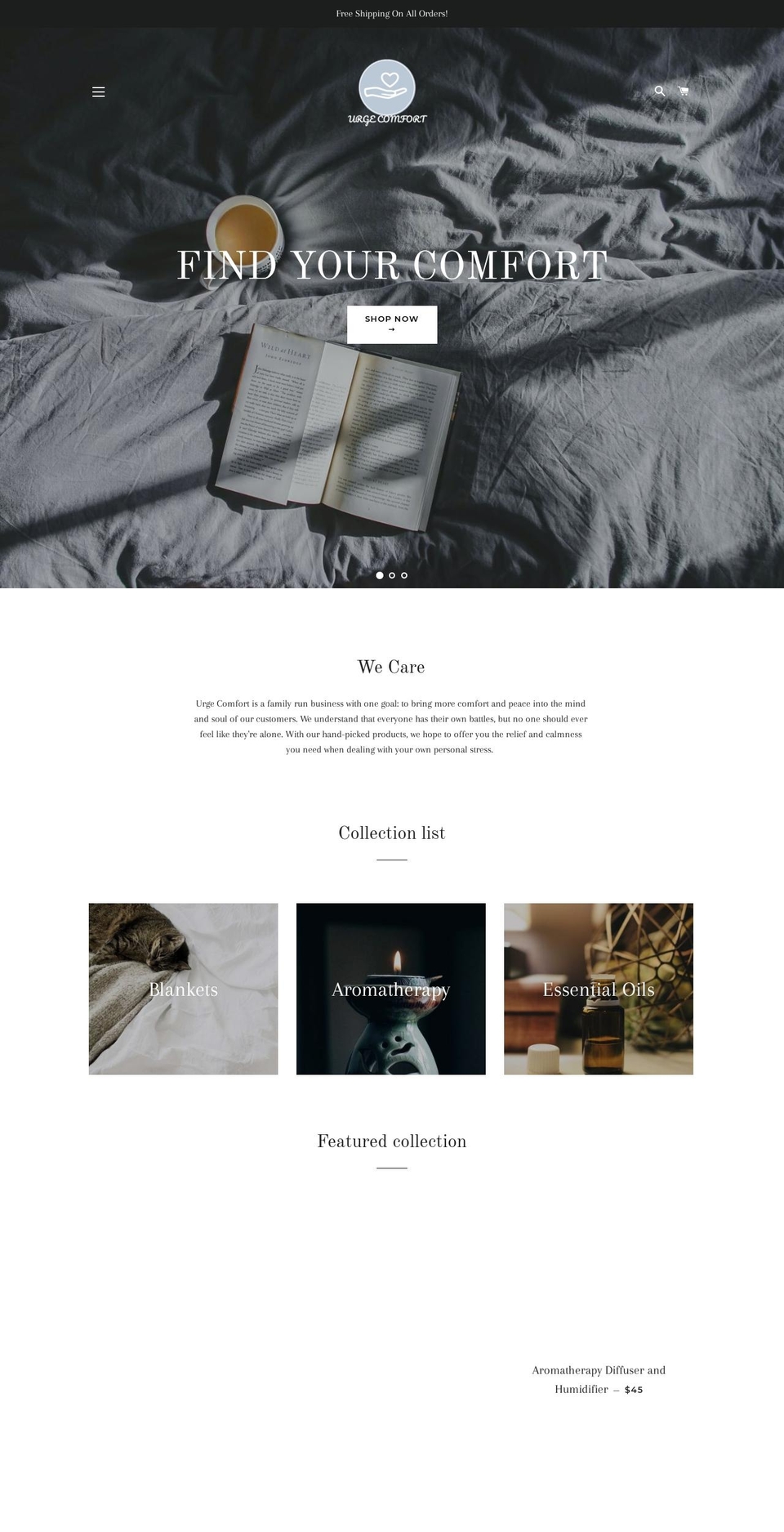 urgecomfort.com — Shopify storefront screenshot