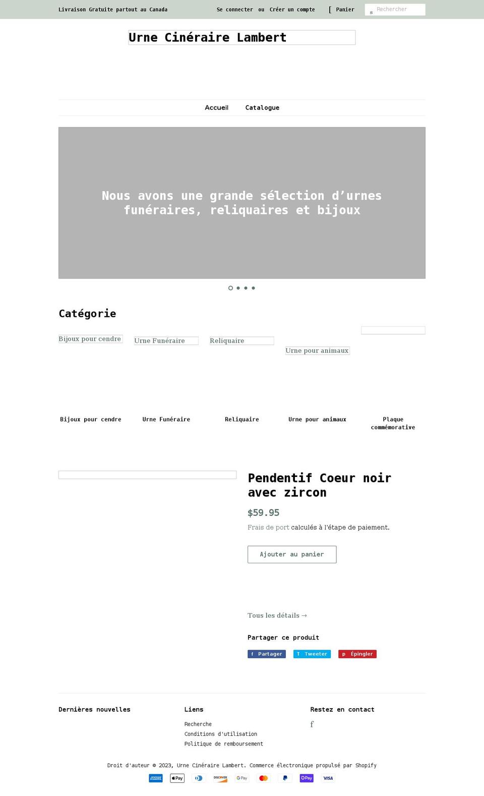 urnecineraire.com shopify website screenshot