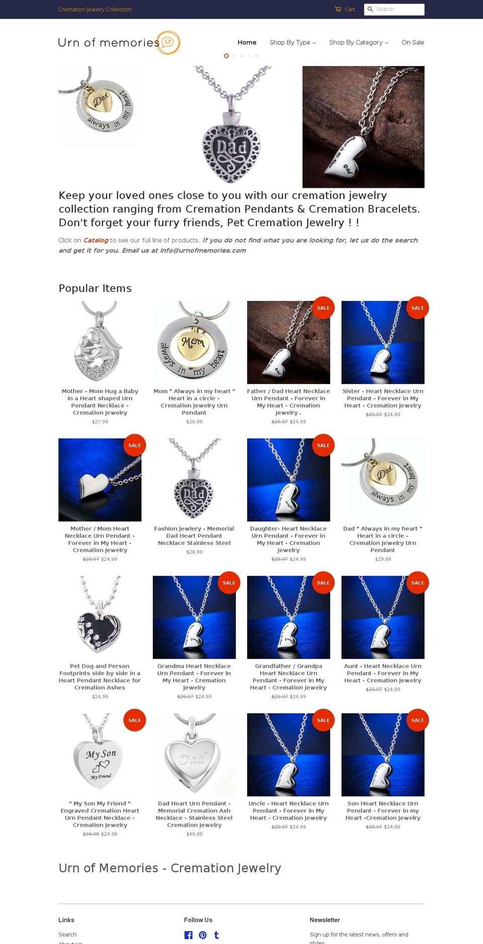 urnofmemories.com shopify website screenshot