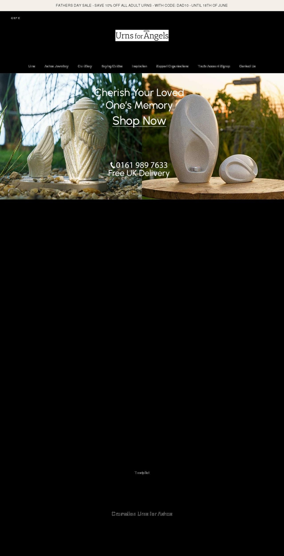 urnsforangels.com shopify website screenshot