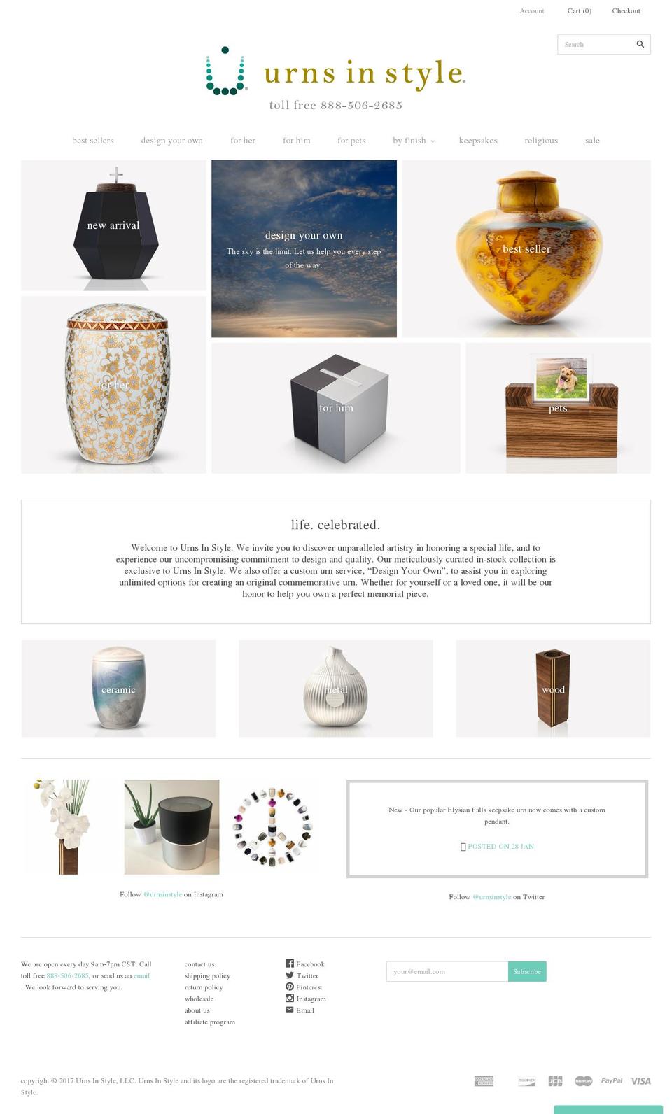 urnsstyle.com shopify website screenshot