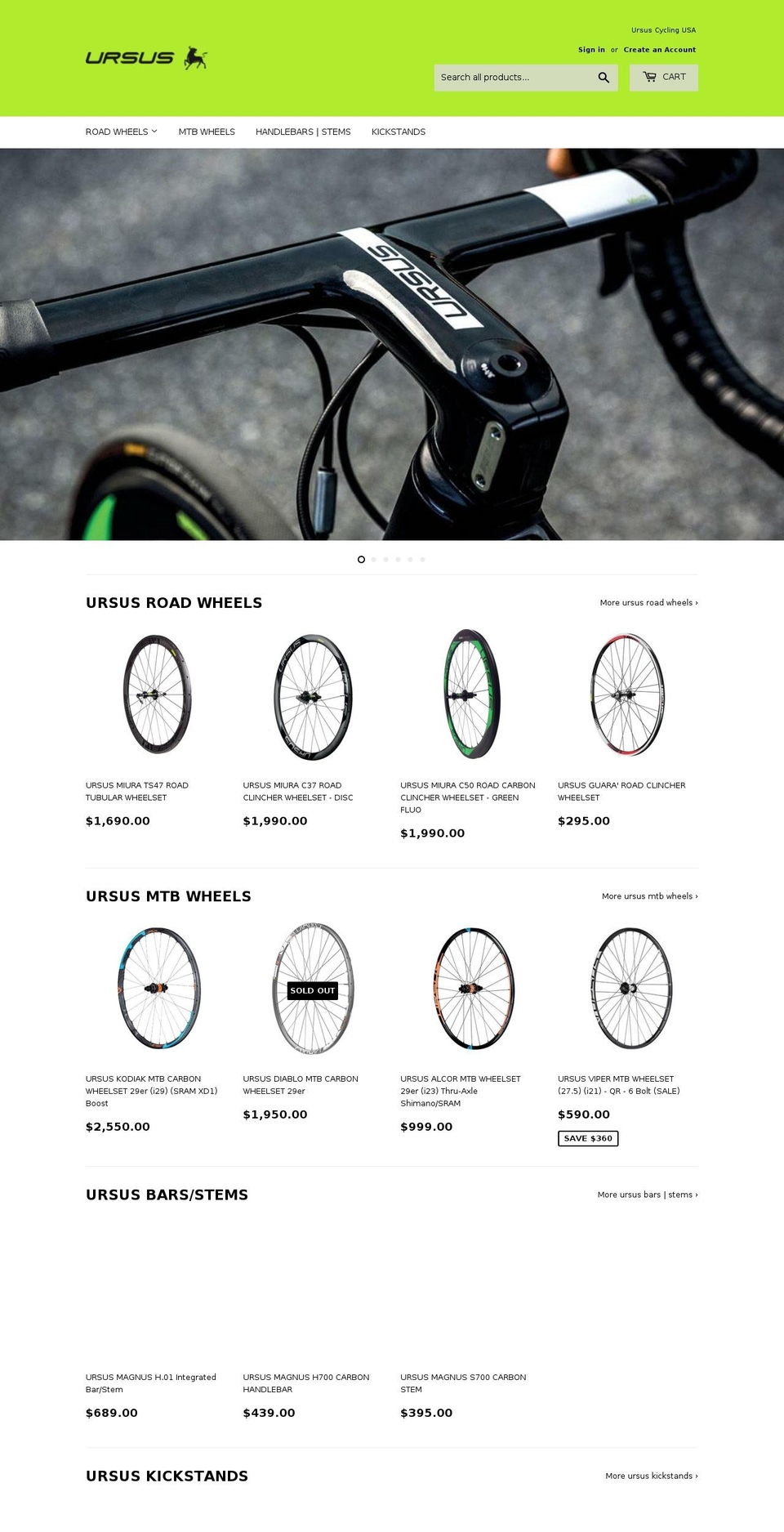 ursuscycling.com — Shopify storefront screenshot