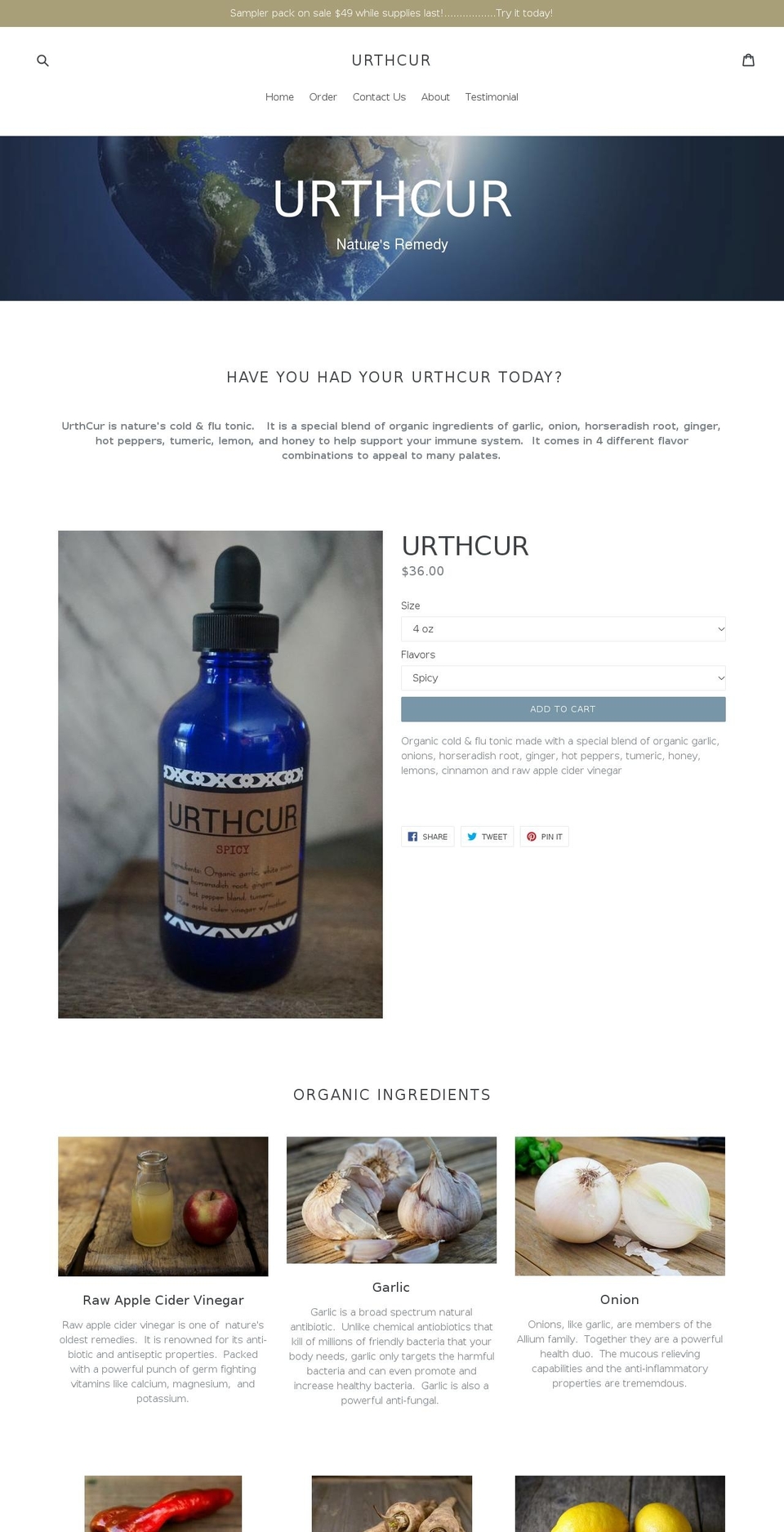 urthcur.com shopify website screenshot