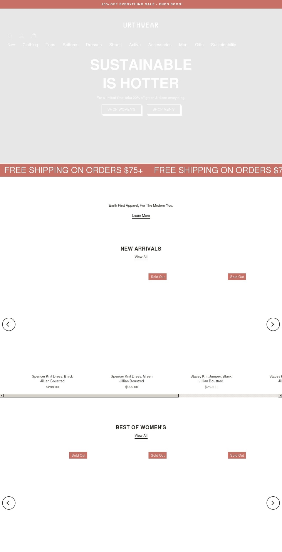 urthwear.com shopify website screenshot