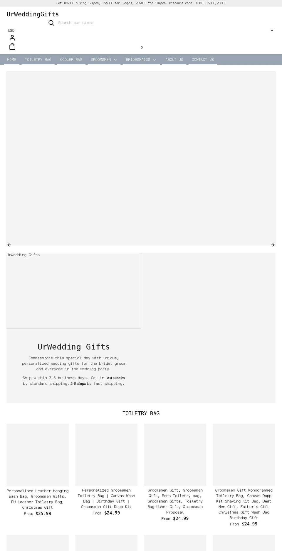 urweddinggifts.com shopify website screenshot